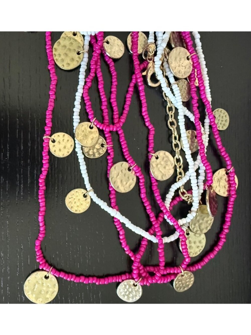 2 Sugarfix Necklace Strands Pink & White Beaded Gold Medallions Jewelry